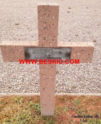 KOZAKI Joseph
Cimetière Colmar (68)
Décès 02.08.1944 
Prisonnier de Guerre (PG)
Provenant de Guterbarhof (D)
Tombe 3 - Carré J - Rang 1
copyright Frania
