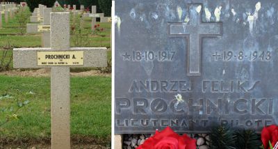 PROCHNICKI Andrzej Feliks Michal
- 25 ans -
Né 18.12.1917 Kijow
Décès 19.08.1943 Naours (80)
Matricule 1647
Polish Air Force
316ème Escadron Warszawskie
Lieutenant
Soutien à l'acheminement vers l'avant dans la région d'Amiens (80)
L'escadron a fait une chute avec une formation de Fw190s
Tombe 11 - Carré II - Rang AA
copyright photo Piotr Packowski
copyright Frania

