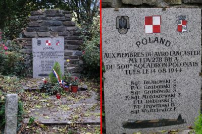 TRAWINSKI Henryk
- 30 ans -
Né 01.02.1914 Gatczyn (Russie)
Décès 14.08.1944 Pont d’Ouilly (14)
Matricule P 0835
Polish Air Force
300ème Escadron Mazowieckie
Lieutenant
Les sept militaires ont péri
Crash Avro Lancaster DV 278 a décollé de Faldingworth (GB) pour un bombardement sur Falaise (14)
L'avion a été touché par l'incendie d'Anti Aircaft et s'est écrasé à Le Plessis-Grimoult (14) où une stèle fut inaugurée le 23.06.2009
Tombe 2 - Rang D - Carré VIII
copyright photo Piotr Packowski
copyright Frania
